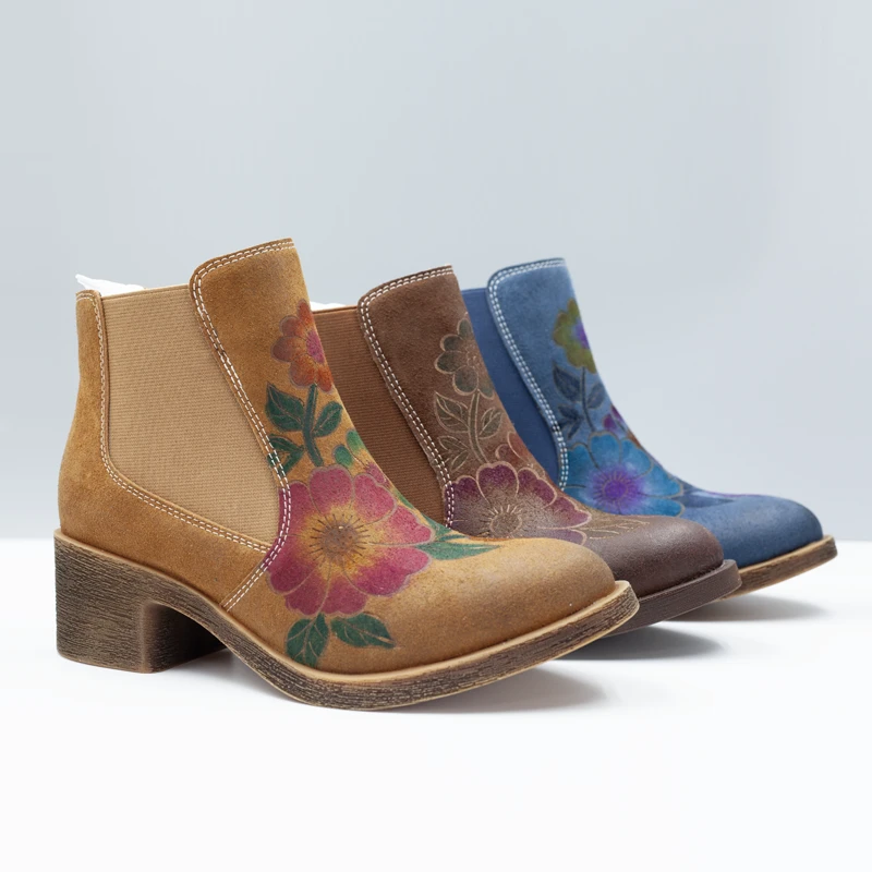 Botines Chelsea de pell floral